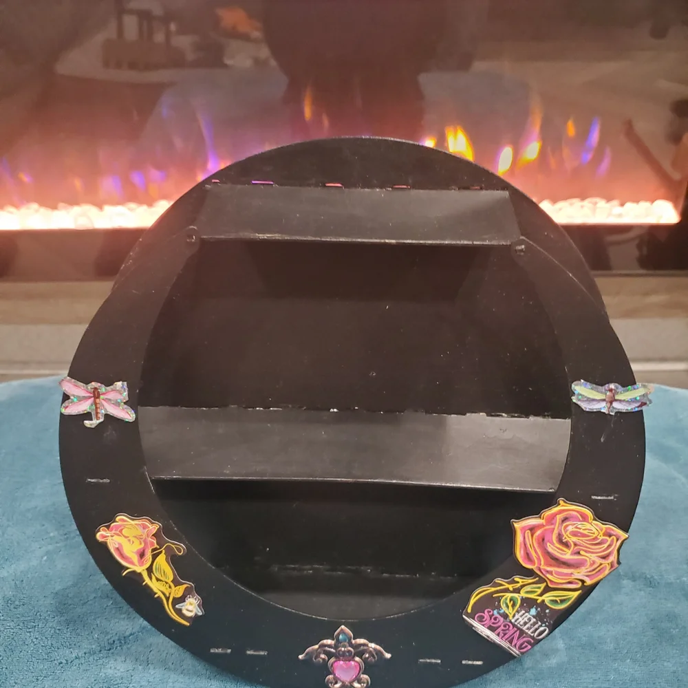 Floral Wooden Wall Shelf with Pink and Green Accents